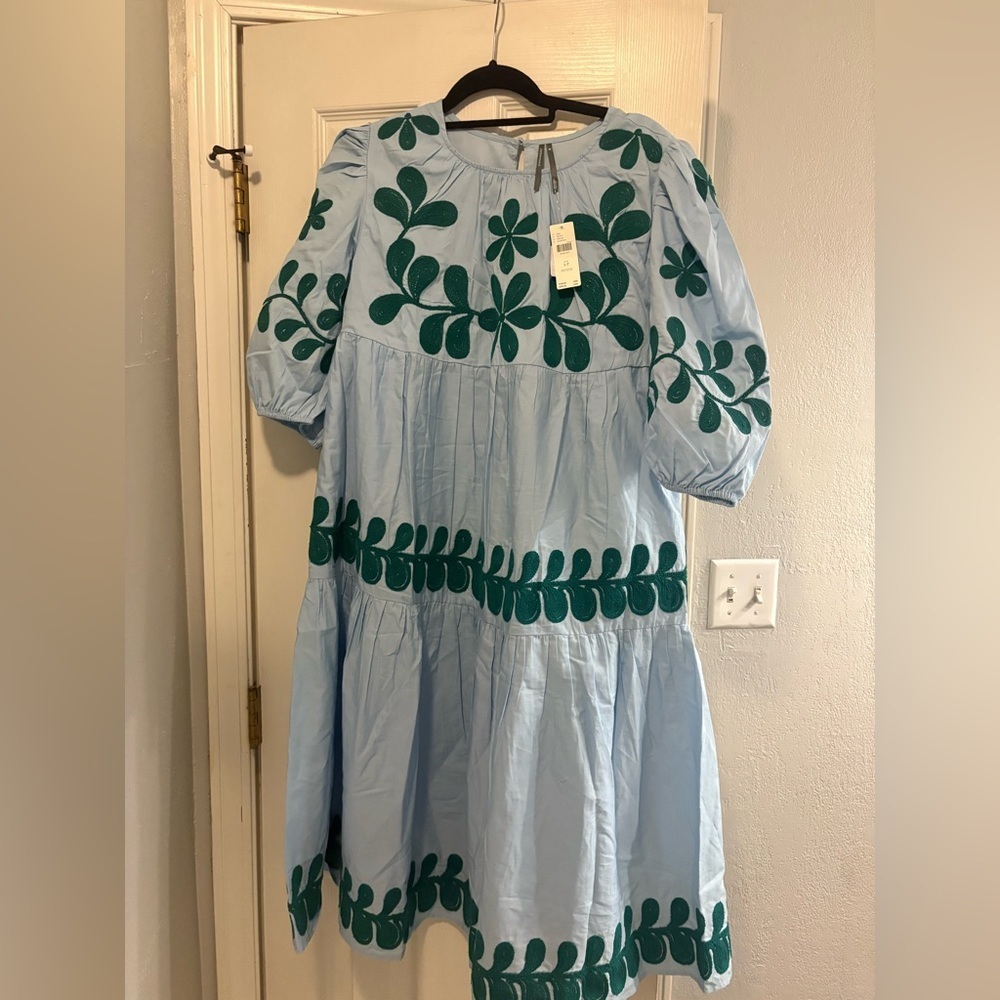Anthropologie Embroidered Puff-Sleeve Midi Dress SP Color: Blue NWT - Picture 4 of 6